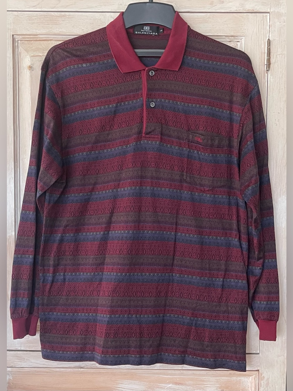 Vintage Balenciaga Pour Homme Jacquard Long Sleeve Polo Size 5